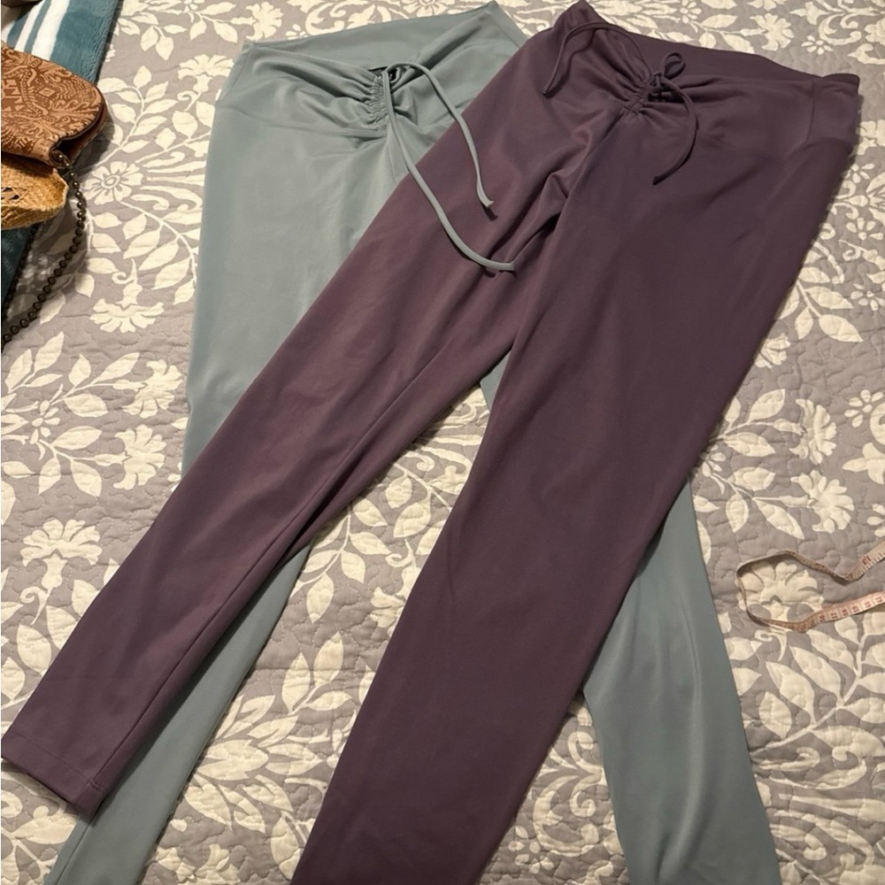 2 Pair Victoria’s Secret PINK Ruched Tie Waist Yoga Leggings/Pants
